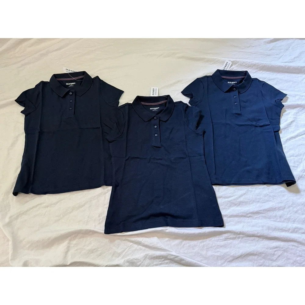 Old Navy School Uniform Shirts Blue Girls Size S 6-7 Navy 3pack NWT